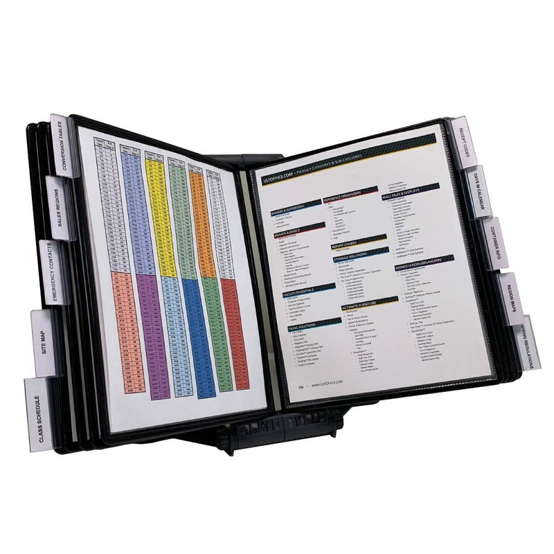 Ultimate Office AdjustaView 10-Pocket Desk Reference Organizer with Easy-Load Pockets and Compact Weighted Base for Stability  Black Pockets - Image 1